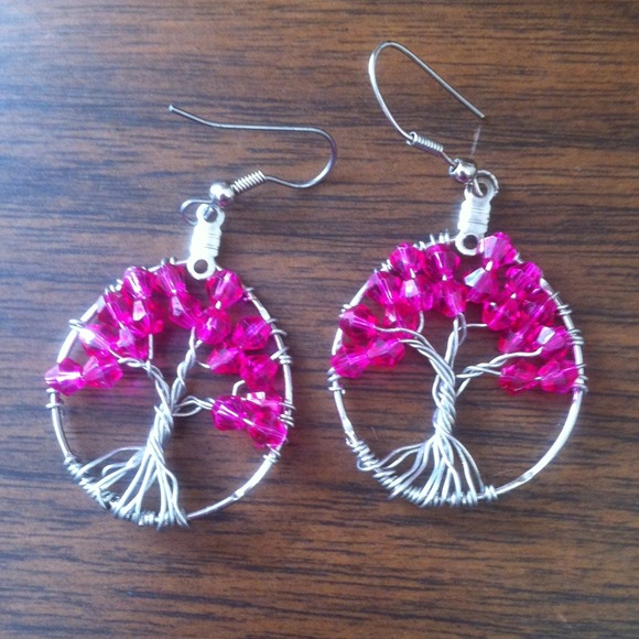 Pink tree of life earrings