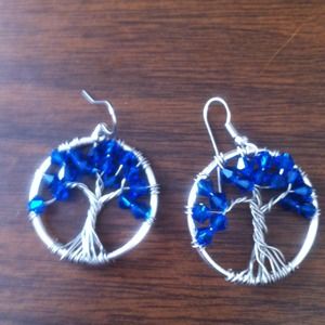 Blue handmade tree of life earrings