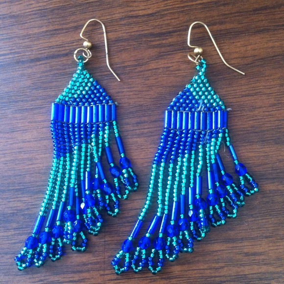 Blue and green handmade earrings