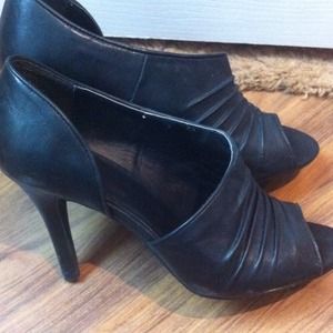 ELLE Edgy Black Leather Heels (Ankle Booties)