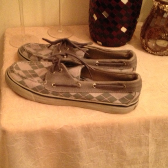 Sperry topsiders. Grey with small pink crisscross