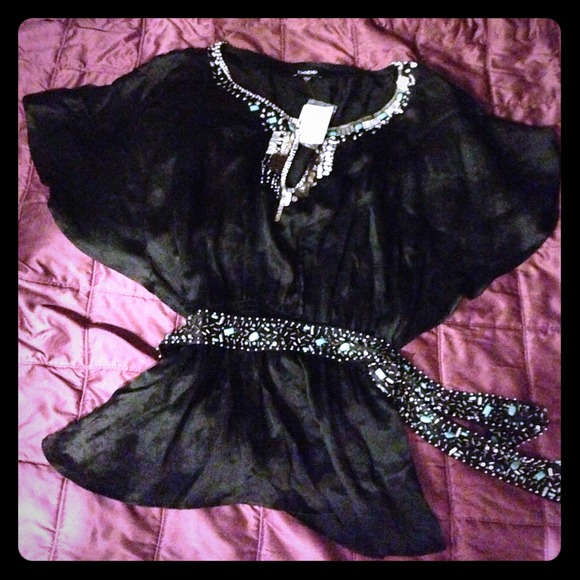 REDUCED 💚 Bebe Dress Top with Bejeweled Sash