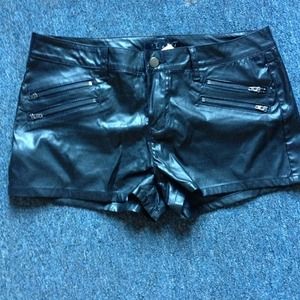 Black leather shorts