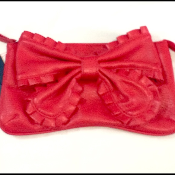 Red Leather Clutch Bag With lg BOW🎀🎀🎀🎀 - Picture 3 of 3
