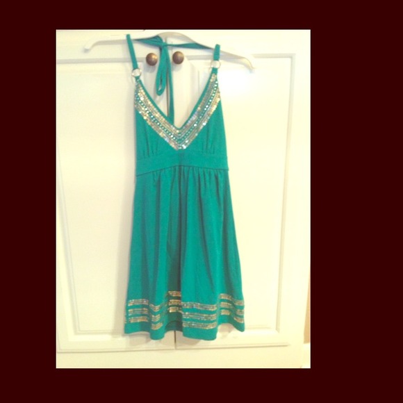 Cute summer teal sequence dress.  NWT.