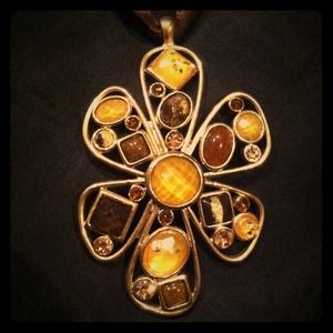 Gold Pendant Necklace with Brown and Gold Stones