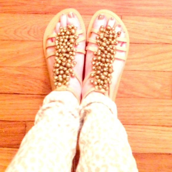 Beaded gold and nude flat sandals