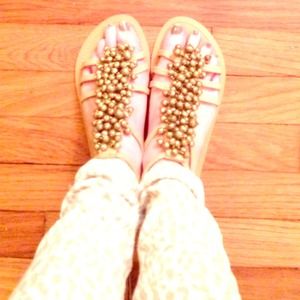 Beaded gold and nude flat sandals