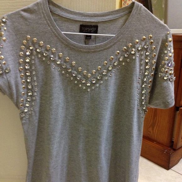 Topshop Tops - Topshop Embellished gray shirt