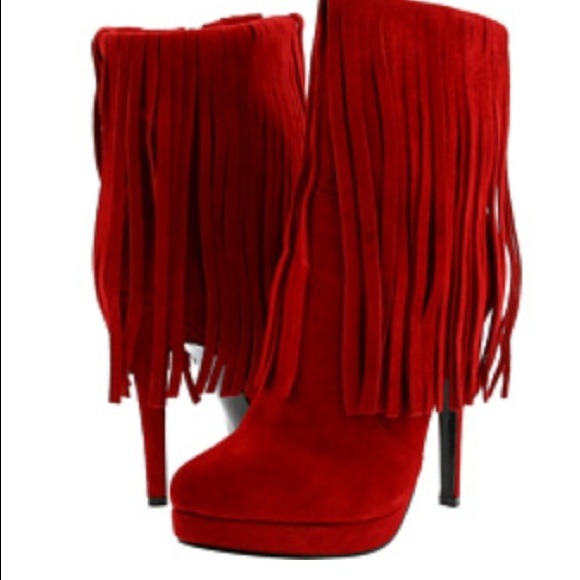 🔴Sold🔴 Red suede fringe boots