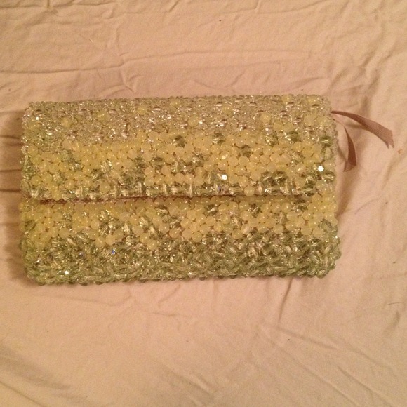 Hand beaded clutch (ombré green)