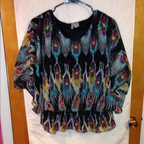 Fun vibrant peasant style top