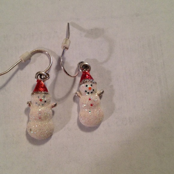 Glittery homemade snowman earrings