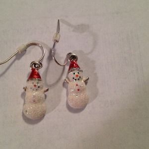 Glittery homemade snowman earrings