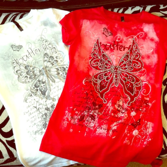 Red and white butterfly T-shirts