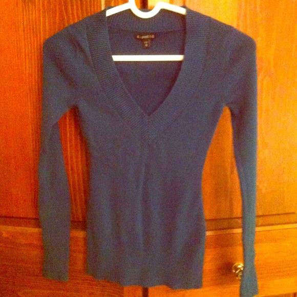 Express Peacock-blue Sexy V-neck Sweater