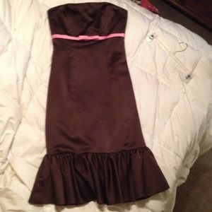 Brown and pink satin strapless dress