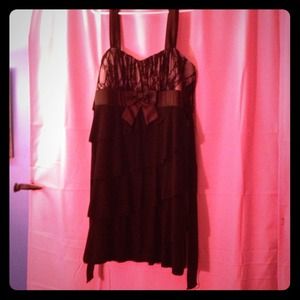 Black semi formal dress with lace and bow