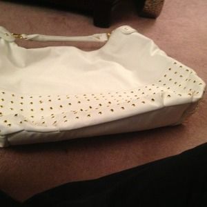 Deux lux white bag with gold knobs..