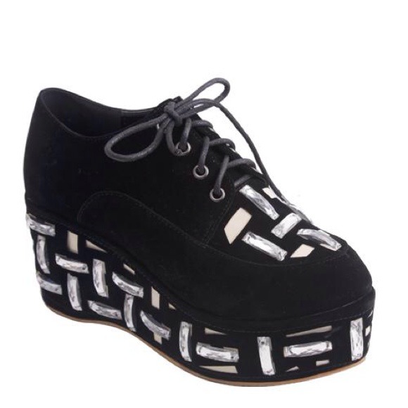 Jewel embellished platform lace ups
