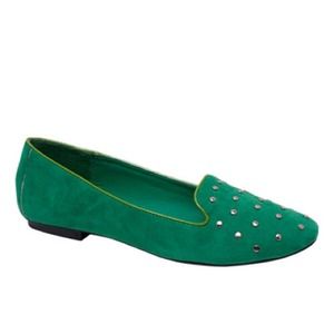 Green studded loafers