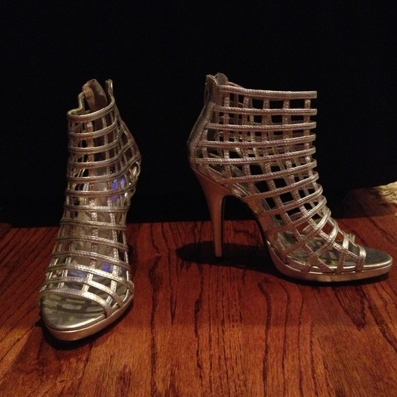 Metallic silver heels