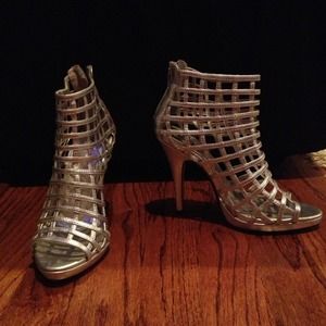 Metallic silver heels