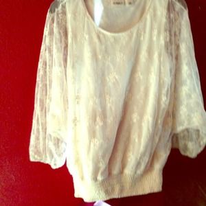 Beige Beautiful Lace arm Dressy shirt.