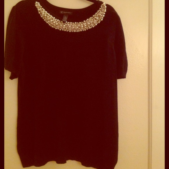 * SOLD * Black Sweater with Embellished Collar