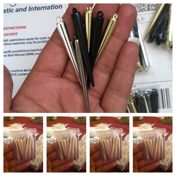 Gold, coal, and silver spike beads