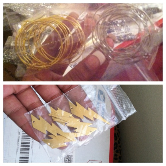 Gold & silver hoops. Gold lightening bolt beads.