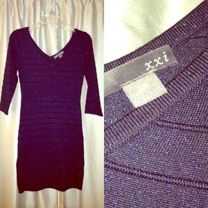 3/4 Sleeve Bodycon Dress Navy Blue Metallic