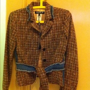 NWOT Allen Brown Jacket with Denim Details