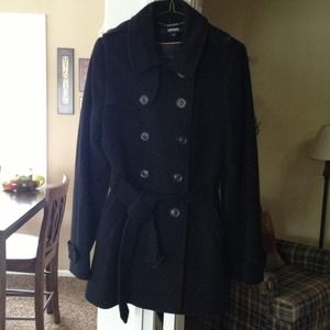 DKNY black wool double breasted coat.