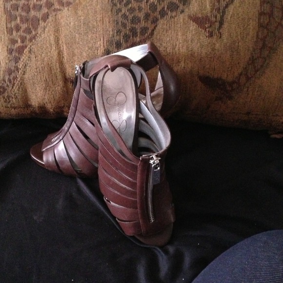 Chocolate brown Jessica Simpson zip front sandals