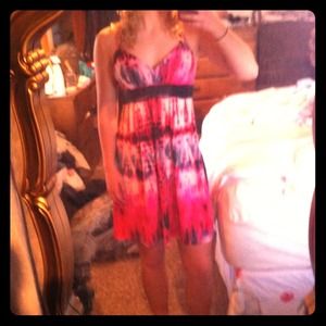 Pink, black, white tie die summer dress