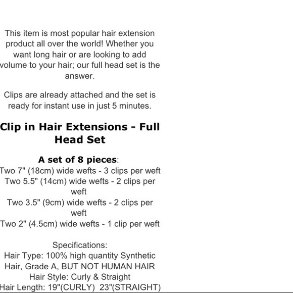 SOLD-NEW "DARK BROWN" 8 PIECE HAIR EXTENSIONS - Picture 3 of 3