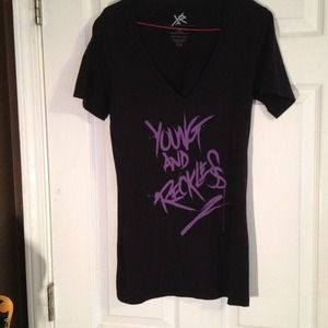 Black and purple young and reckless v-neck