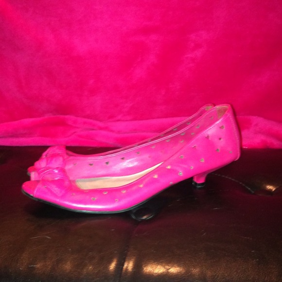 Hot pink kitten heels with heart cutout details!