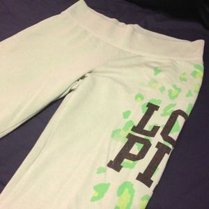 Pale green VS sweatpants.