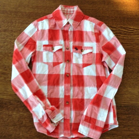 Red and white plaid Abercrombie kids shirt
