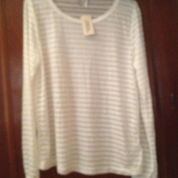 Forever 21 sheer white striped long sleeve top