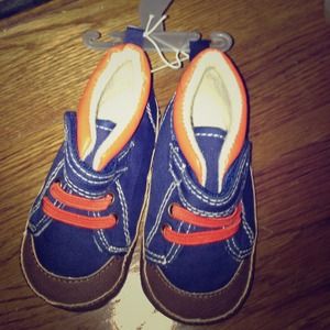 Blue and orange shoes