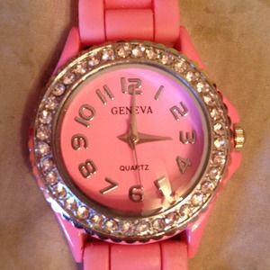 Pink Geneva Watch Circled with Rhinestones