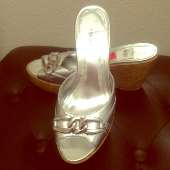 ♦Sold!! Silver cork wedges. Reduced!!!