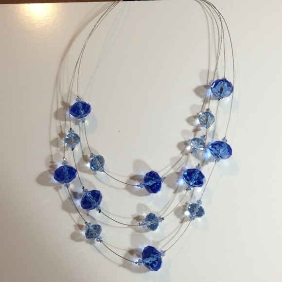 Three strand blue crystal necklace