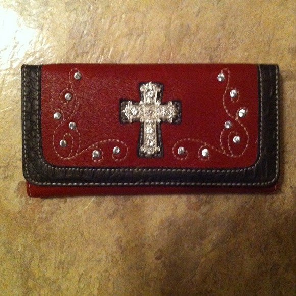 Deep Red and Chocolate Wallet with Cross