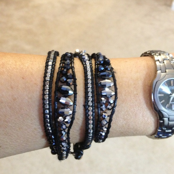 Silver and black wrap bracelet.