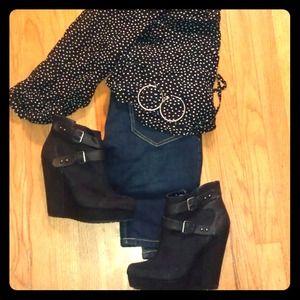 Black wedge booties