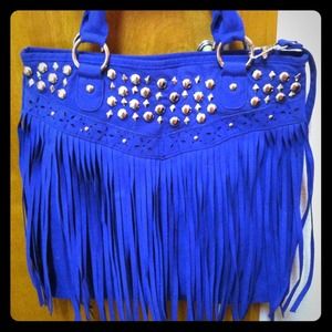 Custom made blue fringe and stud purse